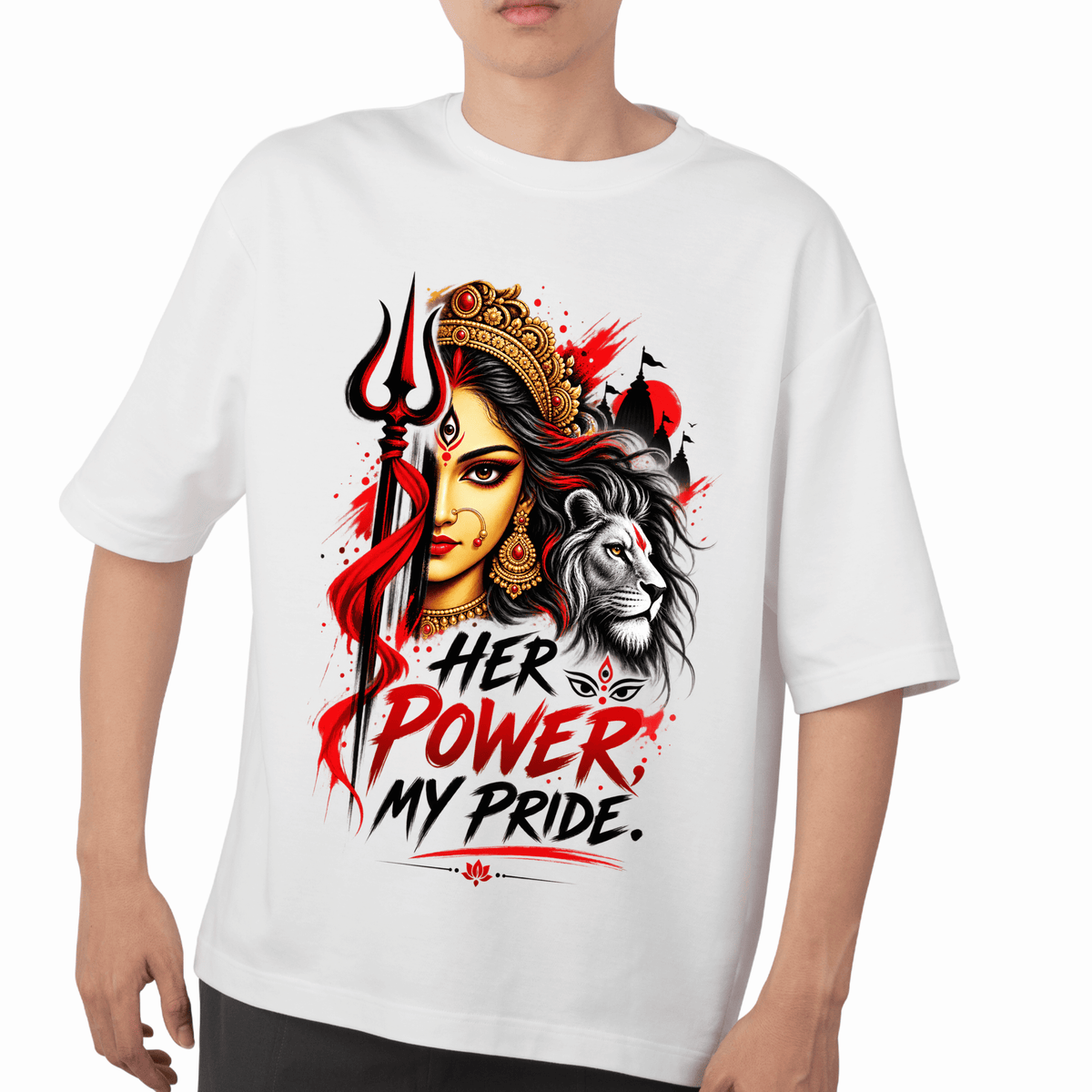 Her Power, My Pride Maa Durga Inspired Couple T-Shirt