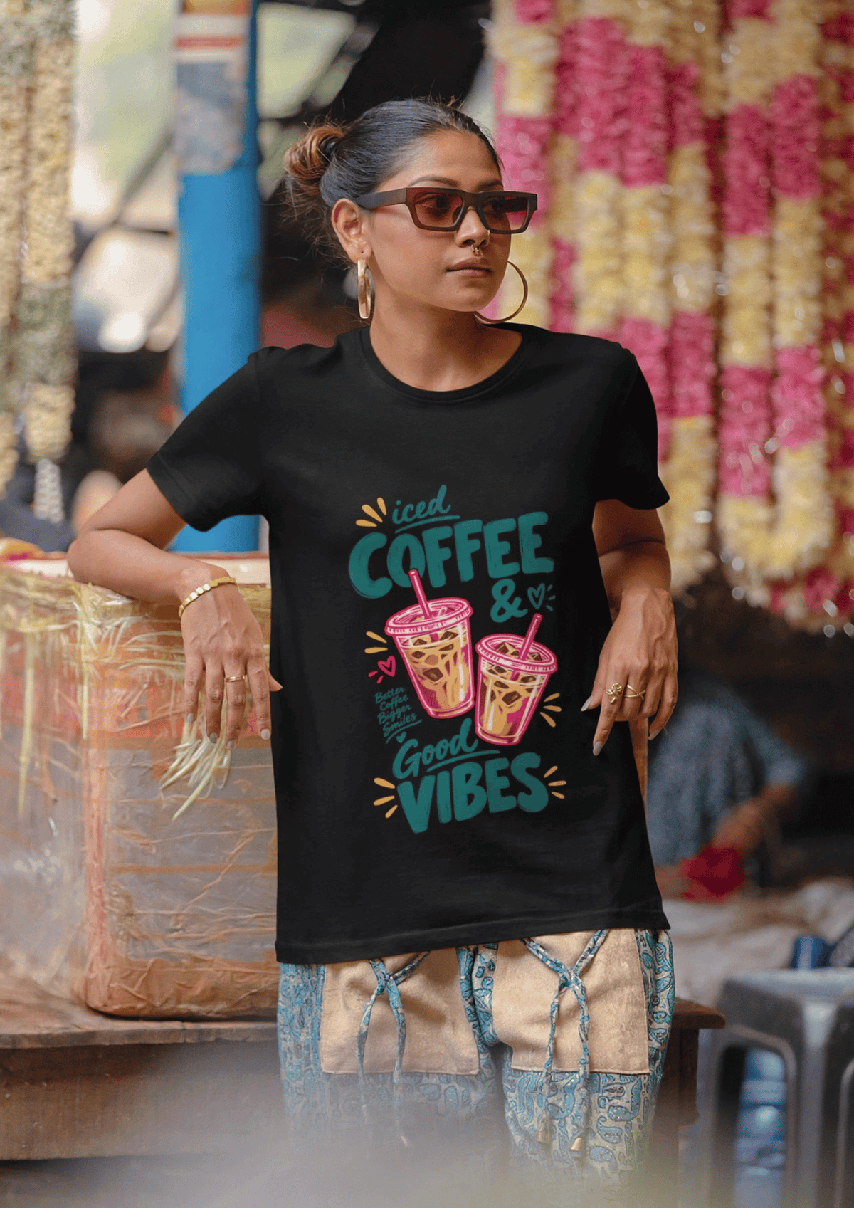 Iced Coffee Good Vibes  T-Shirt for Women | Trendy Coffee Graphic Tee