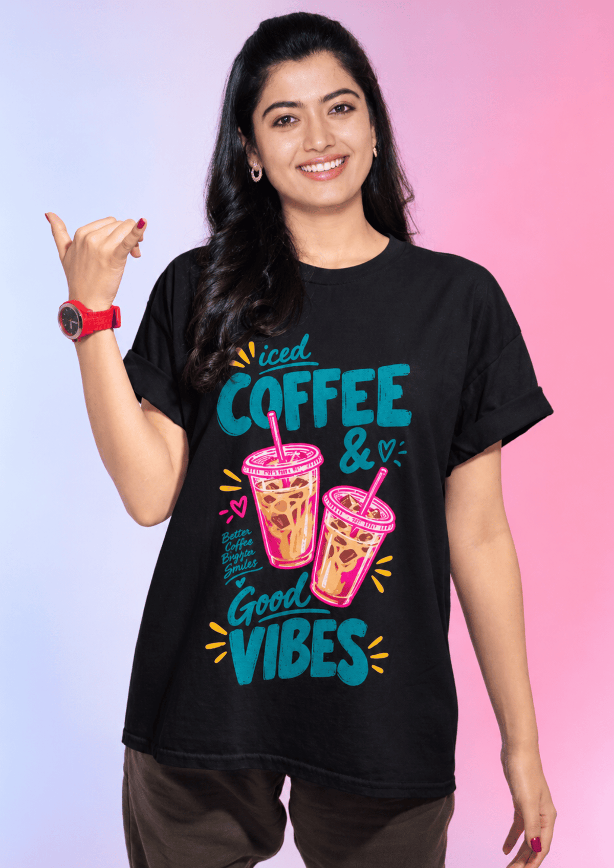 Iced Coffee Good Vibes  T-Shirt for Women | Trendy Coffee Graphic Tee