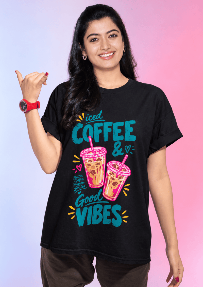 Iced Coffee Good Vibes  T-Shirt for Women | Trendy Coffee Graphic Tee