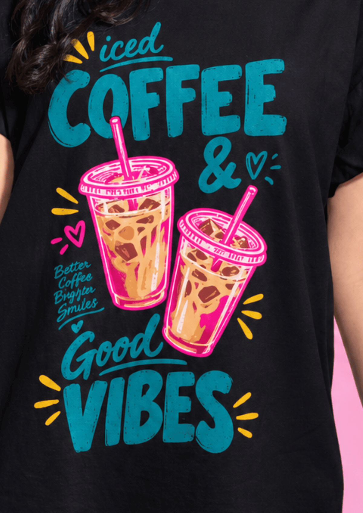 Iced Coffee Good Vibes  T-Shirt for Women | Trendy Coffee Graphic Tee