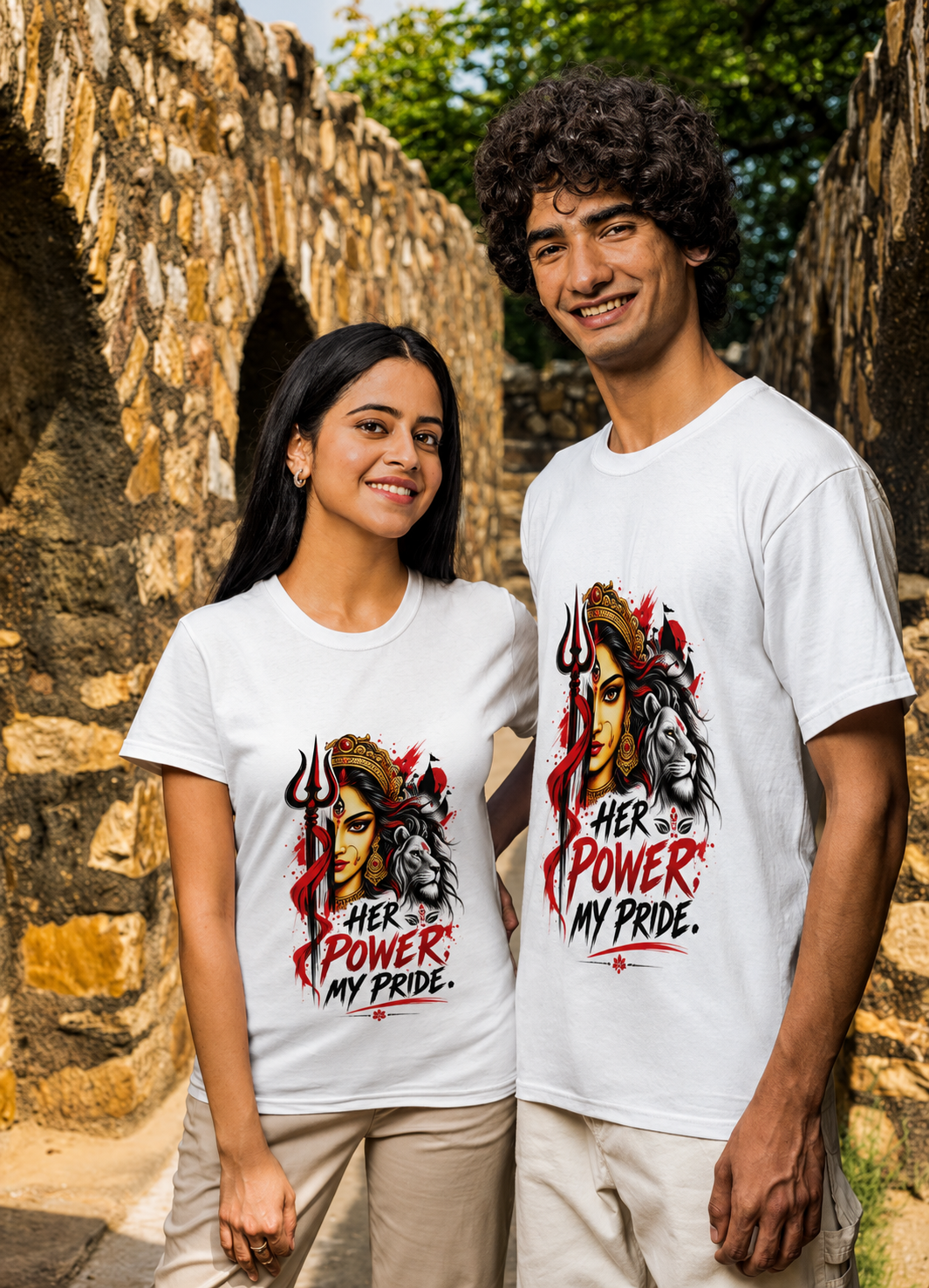 Her Power, My Pride  Maa Durga Inspired Couple T-Shirt