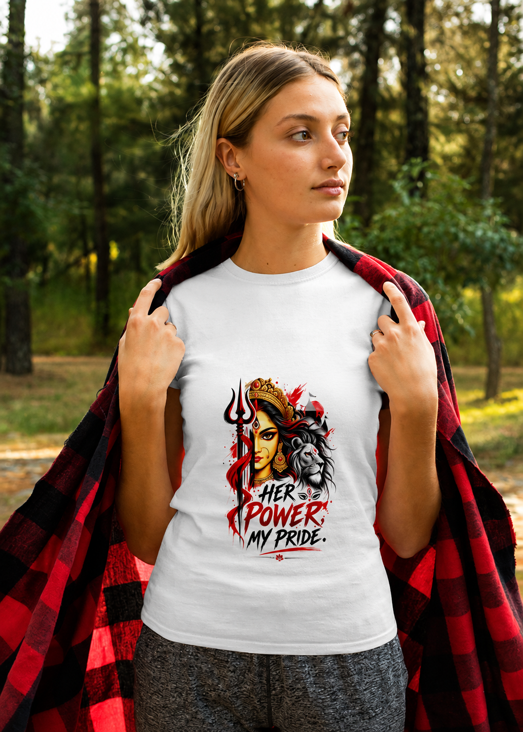 Her Power, My Pride  Maa Durga Inspired Couple T-Shirt