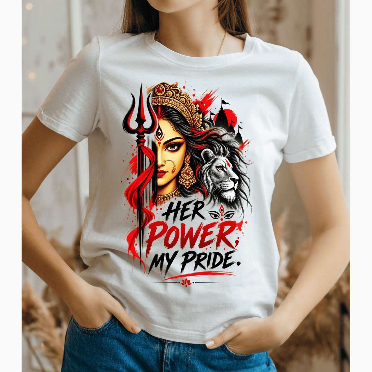 Her Power, My Pride  Maa Durga Inspired Couple T-Shirt