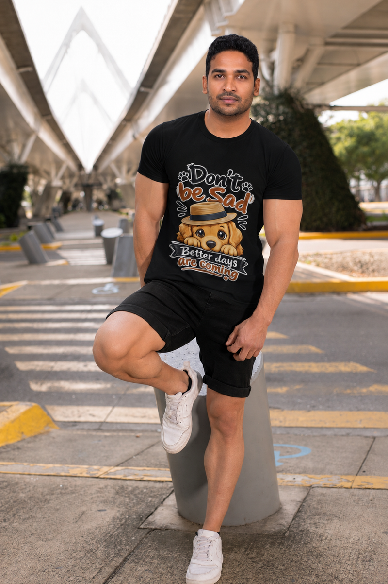 Don’t Be Sad – Better Days Are Coming | Cute Puppy Graphic Men’s T-Shirt